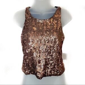 Bar III Sequin Tank Top  Dublin Copper Sequin Crop NWT Medium M Glam Party Girl
